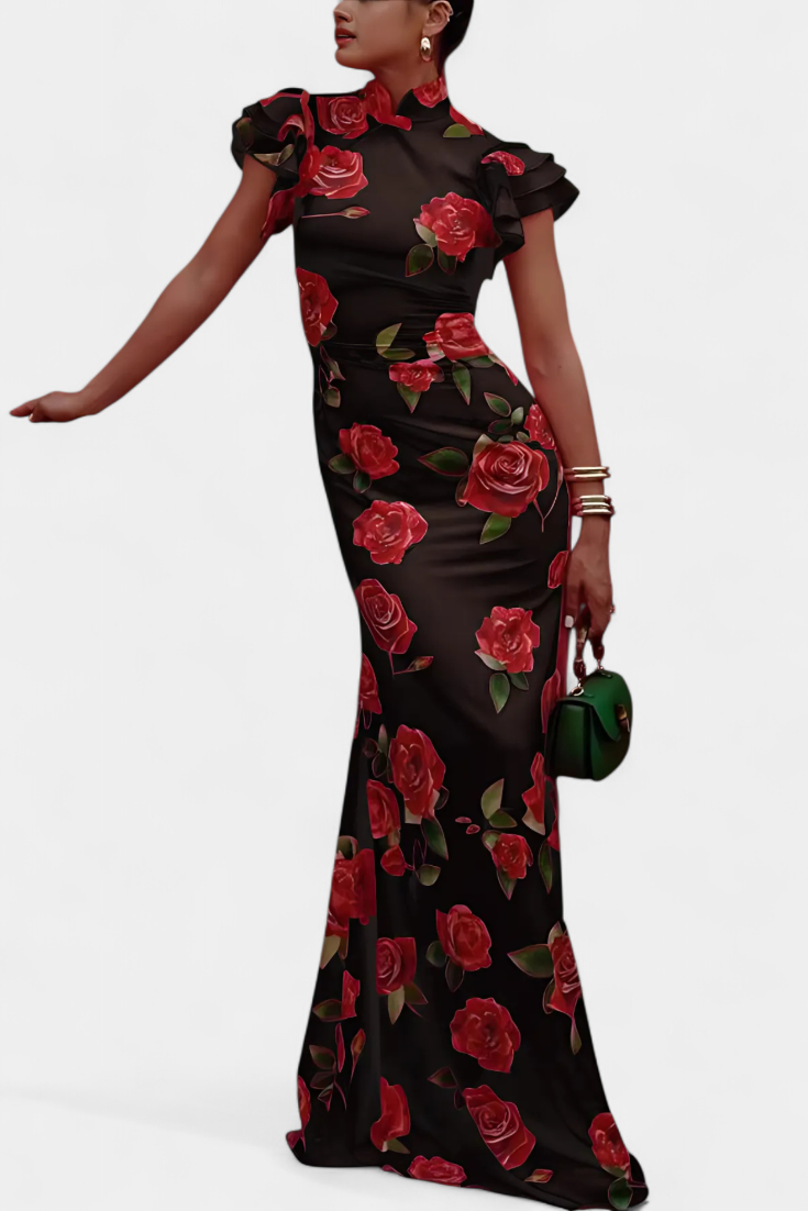 Mayra – Qipao Dress with Elegant Rose Pattern
