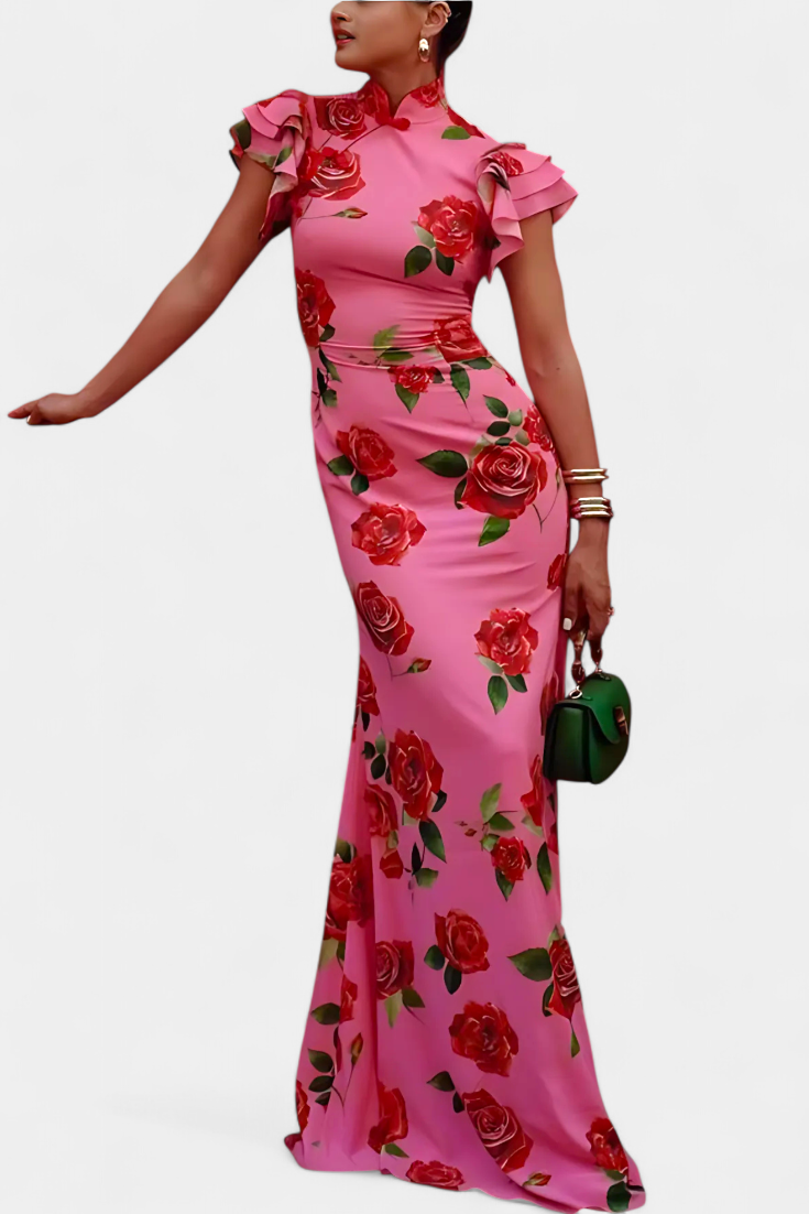 Mayra – Qipao Dress with Elegant Rose Pattern