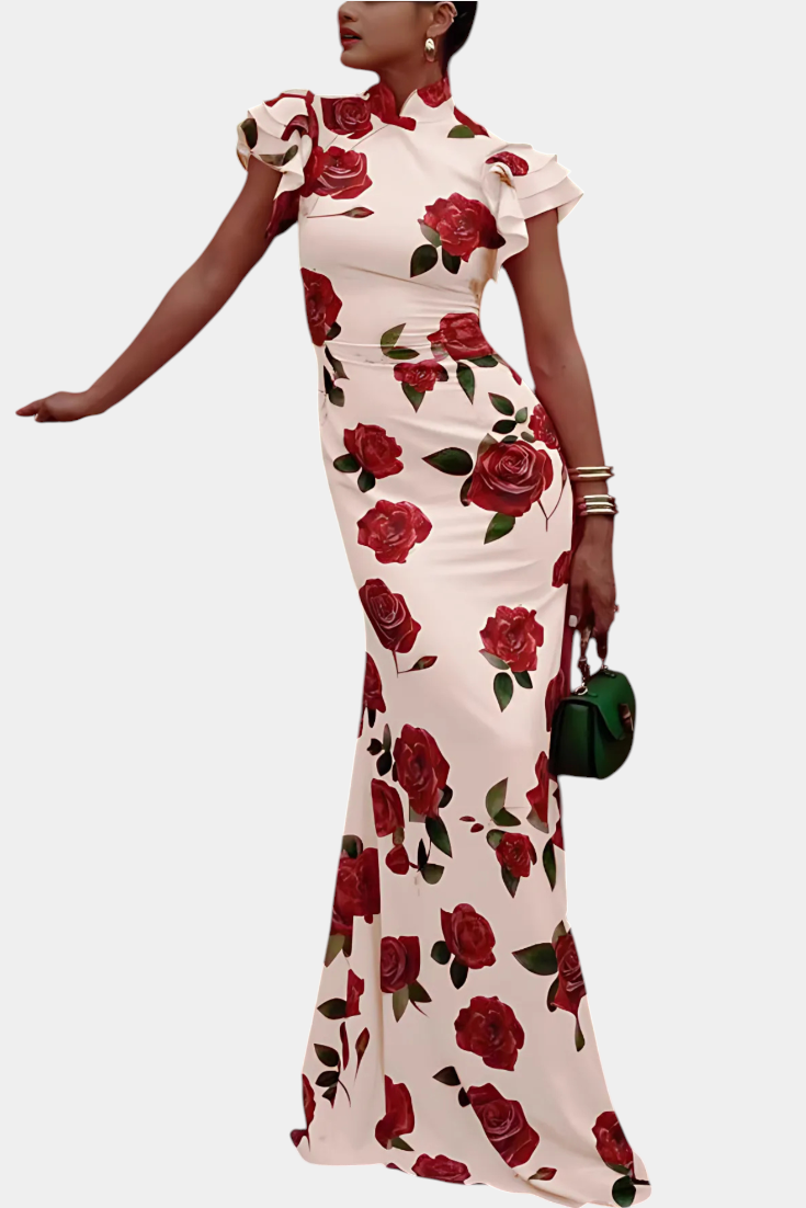 Mayra – Qipao Dress with Elegant Rose Pattern