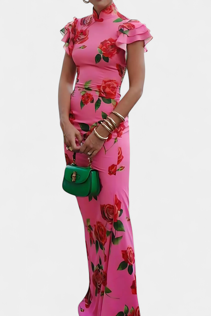 Mayra – Qipao Dress with Elegant Rose Pattern